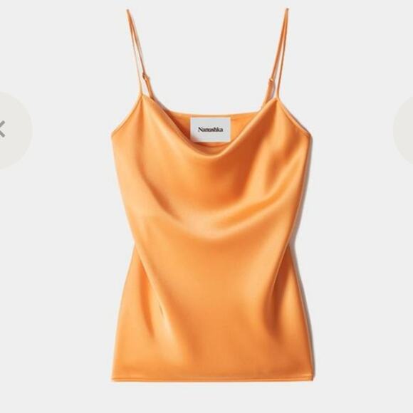 Nanushka Prita Cami Top Tangerine XS NWT | Silk-Like Draped Tank - Picture 2 of 7